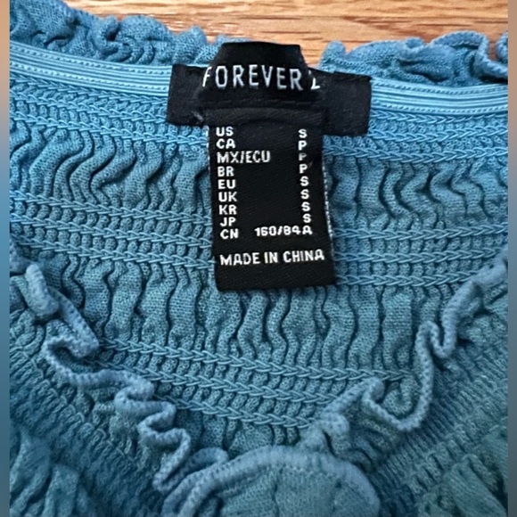 Forever 21 Off Shoulder Crop Ruched Long Sleeve Top Blue Sm - Picture 5 of 5